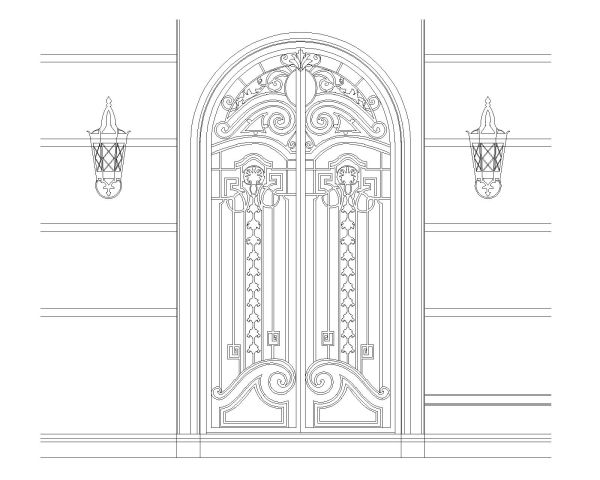 wrought Iron Doors Front view-Model - Architectural Drawing. CAD block in DWG format free download.