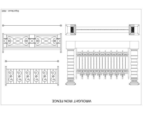 Free AutoCAD 2D Editable Drawings for WROUGHT IRON FENCE
