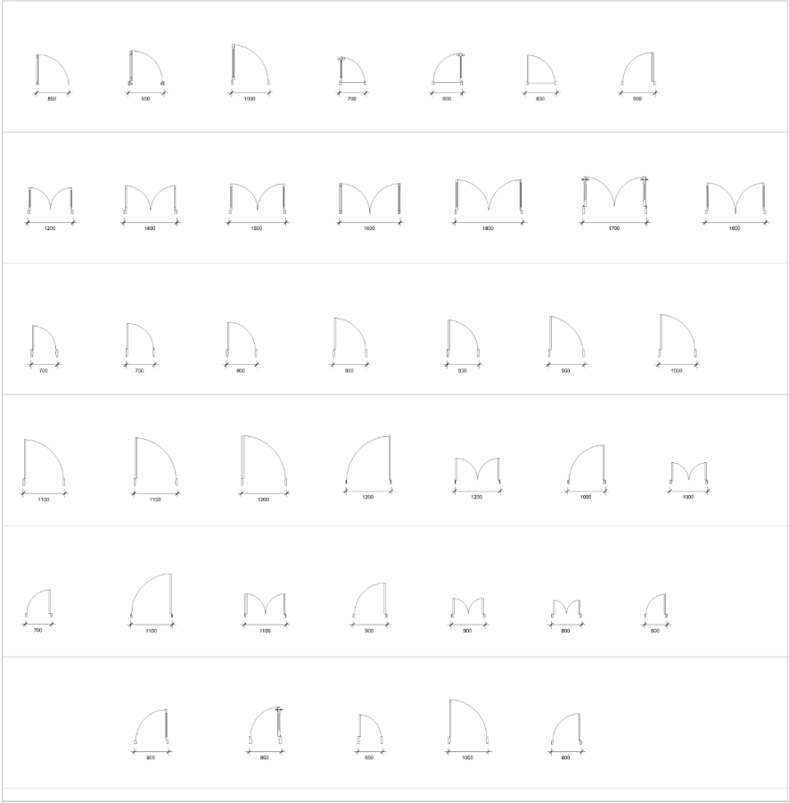 Doors sets in plan with dimensions CAD collection dwg | Thousands of ...