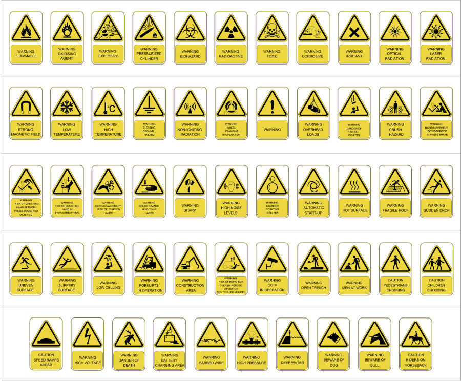 Hazard warning signs CAD symbols - CADblocksfree | Thousands of free ...