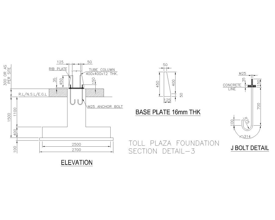 Section Signcad Block TOLL PLAZA FOUNDATION Detailed Section-3. CAD block in DWG format free ...