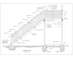 Wooden Stairs Detailed Drawing with RAILING